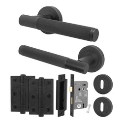 Aurora Matt Black Lever on Rose Door Handle Kit - Sashlock