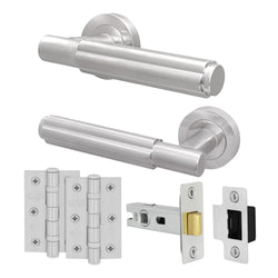 Flores Satin Nickel Lever on Rose Door Handle Kit - 64mm Latch - tradefit
