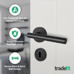 Olbia Matt Black Lever on Rose Door Handle Kit - Medium Duty FD30/60 - 80mm Sashlock - tradefit - 5