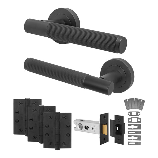 Aurora Matt Black Lever on Rose Door Handle Kit - Medium Duty FD30/60 - 76mm Latch - Featured Image