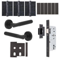 Aurora Matt Black Lever on Rose Door Handle Kit - Heavy Duty FD30/60 - DIN Latch