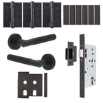 Aurora Matt Black Lever on Rose Door Handle Kit - Heavy Duty FD30/60 - DIN Latch - tradefit - 1