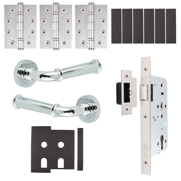 Claro Polished Chrome Lever on Rose Door Handle Kit - Heavy Duty FD30/60 - DIN Latch - tradefit - Featured Image