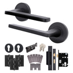 Euroda Black Lever on Rose Fire Door Handle Pack - Euro Lock & Thumbturn Cylinder - FD30/60 - tradefit - 1