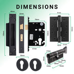 Euroda - Plus Black Lever on Rose Fire Door Handle Pack - Euro Lock & Thumbturn Cylinder - FD30/60 - tradefit - 5