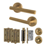Olbia Antique Brass Lever on Rose Door Handle Pack - 80mm Bathroom Lock - tradefit - 1