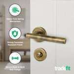 Olbia Antique Brass Lever on Rose Door Handle Pack - 80mm Bathroom Lock - 4