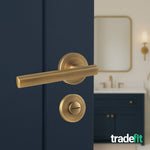 Olbia Antique Brass Lever on Rose Door Handle Pack - 64mm Bathroom Lock - tradefit - 6