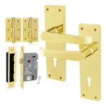 Straight Pattern Polished Brass Door Handle Pack - 80mm Sashlock - tradefit - 1