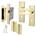 Straight Pattern Polished Brass Door Handle Pack - 80mm Sashlock - tradefit - 1