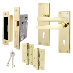 Straight Pattern Polished Brass Door Handle Pack - 80mm Sashlock - tradefit