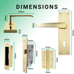 Straight Pattern Polished Brass Door Handle Pack - 64mm Sashlock - tradefit - 3