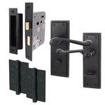 Georgian Rope Edge Scroll Black Door Handle Pack - 64mm Bathroom - tradefit - 1