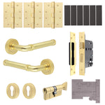 Santana Satin Brass Lever on Rose Door Handle Kit - Medium Duty FD30/60 - 80mm Euro Sashlock and Thumbturn Cylinder - Keyed Alike - tradefit - 1
