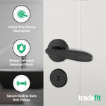 Sassari Matt Black Lever on Rose Door Handle Pack - 64mm Bathroom Lock - tradefit - 4