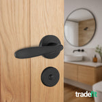 Sassari Matt Black Lever on Rose Door Handle Pack - 80mm Bathroom Lock - tradefit - 6