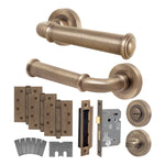 Claro Antique Brass Lever on Rose Door Handle Kit - Medium Duty FD30/60 - 80mm Bathroom Lock - tradefit - 1
