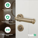 Claro Antique Brass Lever on Rose Door Handle Kit - Medium Duty FD30/60 - 80mm Bathroom Lock - tradefit - 2