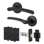 Bosa Matt Black Lever on Rose Door Handle Pack - 64mm Latch - tradefit - 1