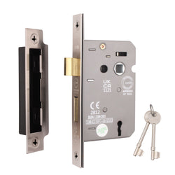 Mortice Fire Rated Sashlock - 64mm Case Size - 44mm Backset - Satin Nickel - tradefit