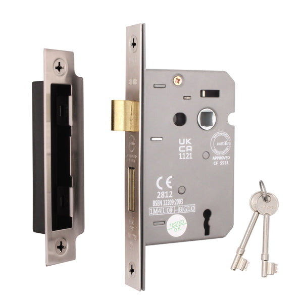 Mortice Fire Rated Sashlock - 80mm Case Size - 57mm Backset - Satin Nickel - tradefit - Featured Image