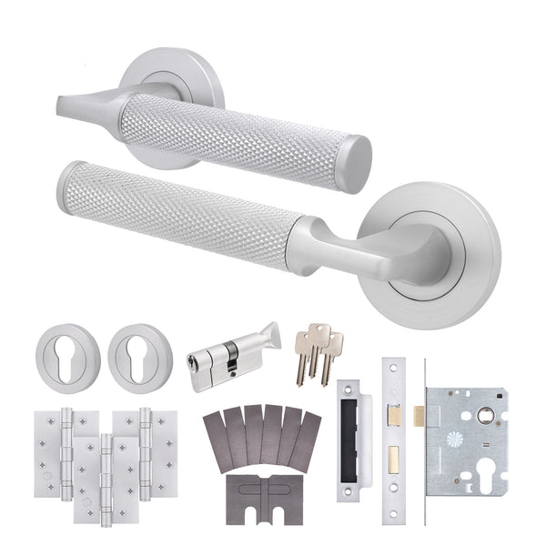 Mode - Grip Satin Chrome Lever on Rose Fire Door Handle Pack - Euro Lock & Thumbturn Cylinder - FD30/60 - tradefit - Featured Image