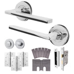 Euroda Polished Chrome Lever on Rose Fire Door Handle Pack - Bathroom - FD30/60 - 1