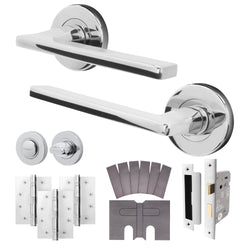 Euroda Polished Chrome Lever on Rose Fire Door Handle Pack - Bathroom - FD30/60