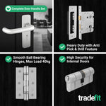 Return to Door Lever on Backplate Satin Aluminium Door Handle Kit - Medium Duty - 80mm Euro Sashlock and Double Cylinder - Keyed to Differ - tradefit - 5