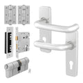 Return to Door Backplate Satin Aluminium Door Handle Kit - Medium Duty - 80mm Euro Lock and Double Cylinder - Keyed to Differ