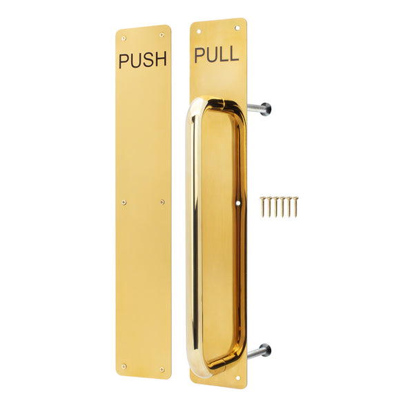 Architectural Pull Handle On Plate & Push Plate Kit - 475 x 75mm - PVD Polished Brass - tradefit - Featured Image
