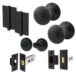 Beehive Black Mortice Door Knob Kit - 76mm Bathroom Deadbolt - tradefit