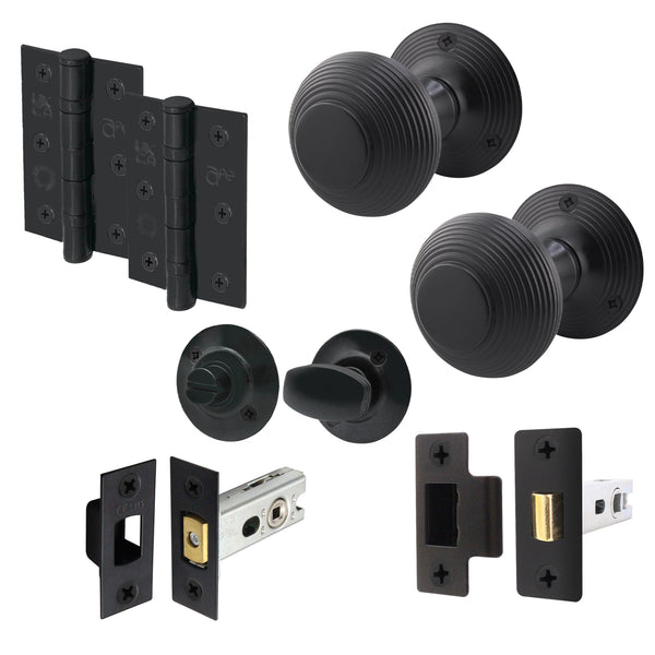 Beehive Black Mortice Door Knob Kit - 76mm Bathroom Deadbolt - tradefit - Featured Image