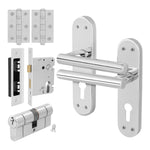 Olbia Polished Chrome Lever on Backplate Door Handle Kit - 80mm Euro Sashlock and Double Cylinder - Keyed Alike - tradefit - 1