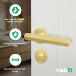 Moreno Satin Brass Lever on Rose Door Handle Kit - Medium Duty FD30/60 - 80mm Bathroom Lock - tradefit - 2