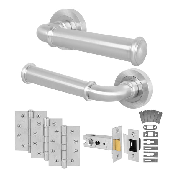 Claro Satin Nickel Lever on Rose Door Handle Kit - Medium Duty FD30/60 - 76mm Latch - tradefit - Featured Image