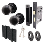 Tudor Black Iron Mortice/Rim Door Knob Kit - 80mm Sashlock - tradefit - 1