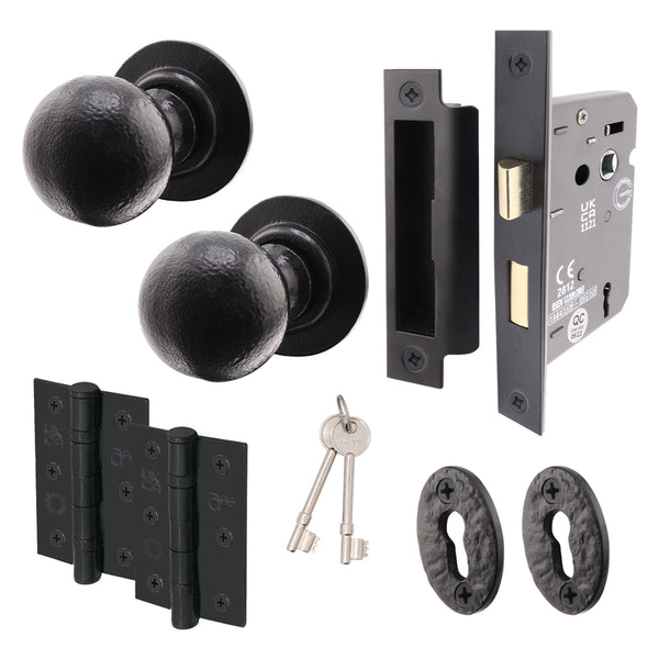 Tudor Black Iron Mortice/Rim Door Knob Kit - 80mm Sashlock - tradefit - Featured Image