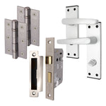 Aluminium Council Lever Bathroom Pack - 150 x 40mm - 66mm Lock x 76mm Hinges - Satin Aluminium - tradefit - 1