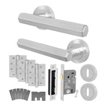 Moreno Satin Nickel Lever on Rose Door Handle Kit - Medium Duty FD30/60 - 80mm Sashlock - tradefit - 1
