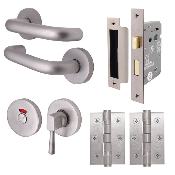 Return To Door Lever on Rose - 19 x 52mm - Satin Aluminium - 19mm Bathroom Pack - tradefit - Featured Image