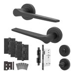 Tapera Matt Black Lever on Rose Door Handle Kit - Heavy Duty FD30/60 - DIN Bathroom Lock - tradefit - 1
