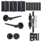 Tapera Matt Black Lever on Rose Door Handle Kit - Heavy Duty FD30/60 - DIN Bathroom Lock - tradefit - 1
