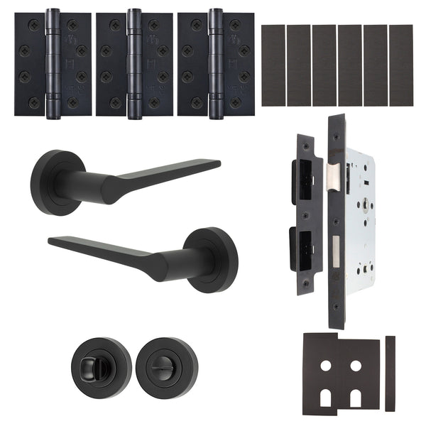 Tapera Matt Black Lever on Rose Door Handle Kit - Heavy Duty FD30/60 - DIN Bathroom Lock - tradefit - Featured Image