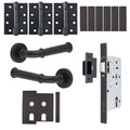 Claro Matt Black Lever on Rose Door Handle Kit - Heavy Duty FD30/60 - DIN Latch