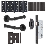 Claro Matt Black Lever on Rose Door Handle Kit - Heavy Duty FD30/60 - DIN Latch - tradefit - 1