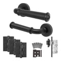 Claro Matt Black Lever on Rose Door Handle Kit - Heavy Duty FD30/60 - DIN Latch