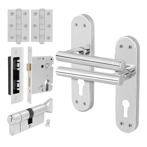 Olbia Polished Chrome Lever on Backplate Door Handle Kit - 80mm Euro Sashlock and Cylinder & Turn - Keyed to Differ - tradefit - Featured Image