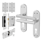 Olbia Polished Chrome Lever on Backplate Door Handle Kit - 80mm Euro Sashlock and Cylinder & Turn - Master Keyed - tradefit - 1