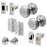 Victorian Ringed Satin Chrome Mortice Door Knob Kit - 76mm Bathroom Deadbolt - tradefit - 1